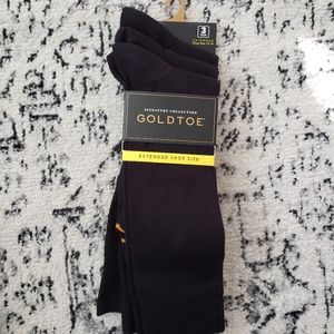 NWT Goldtoe Mens 3-Pack Black Socks 12-16 3 design